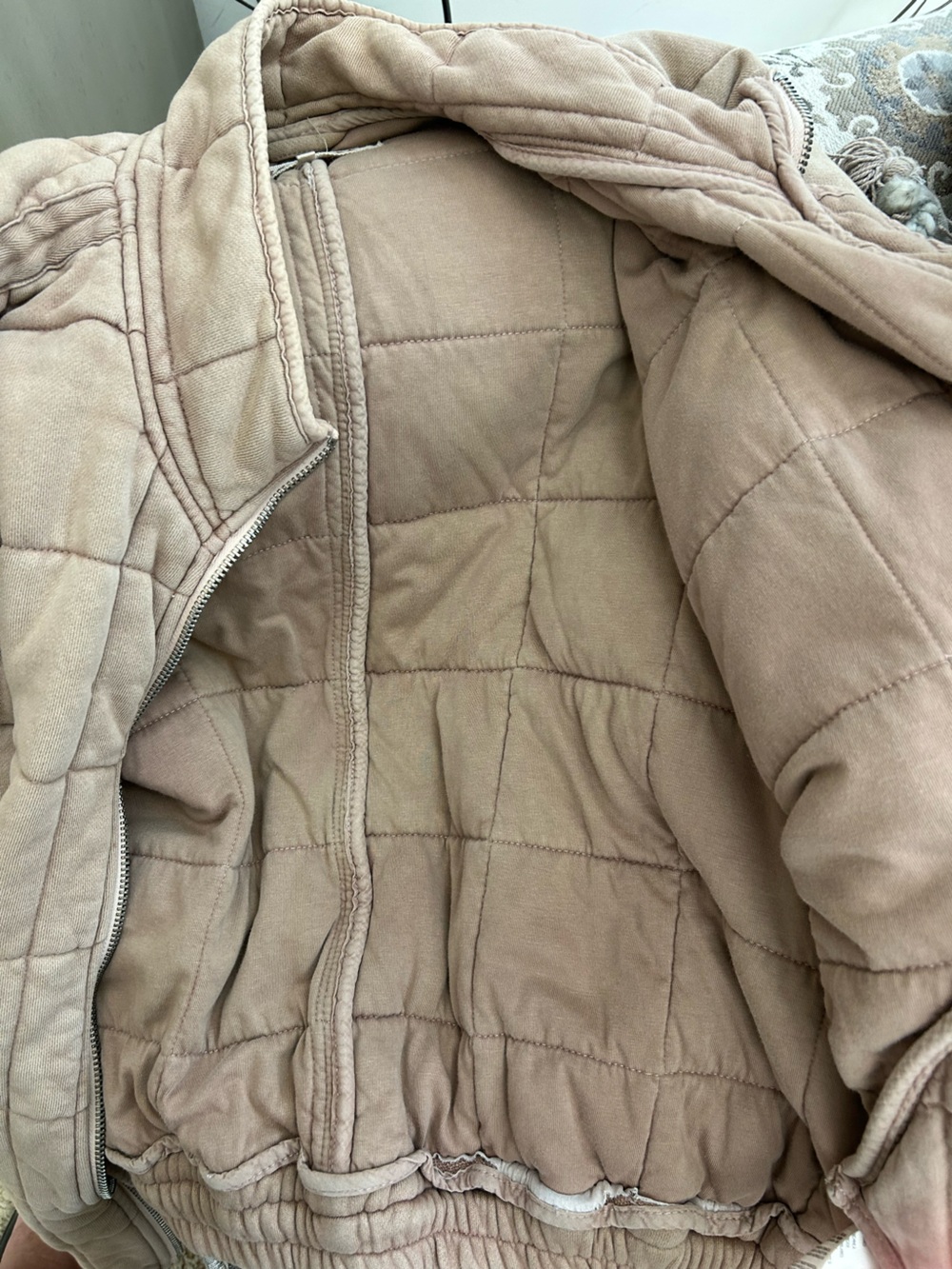 Free People Quilted Diamond, Dolman Knit Jacket in Tan - Picture 9 of 9